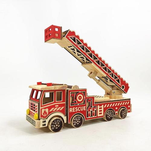 消防救援车厂家直销可伸缩木质儿童玩具旅游景区工程车木质模型